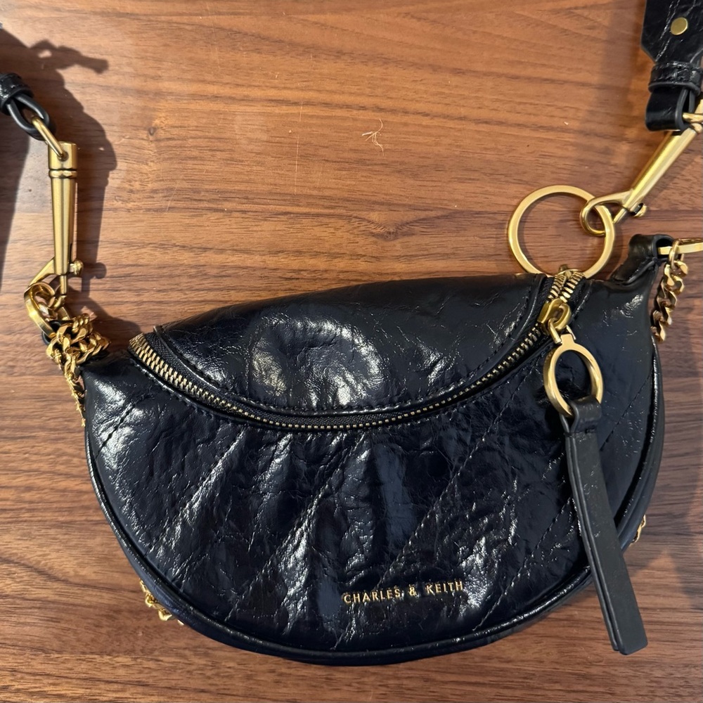 Charles & Keith Black and Gold Crossbody Bag